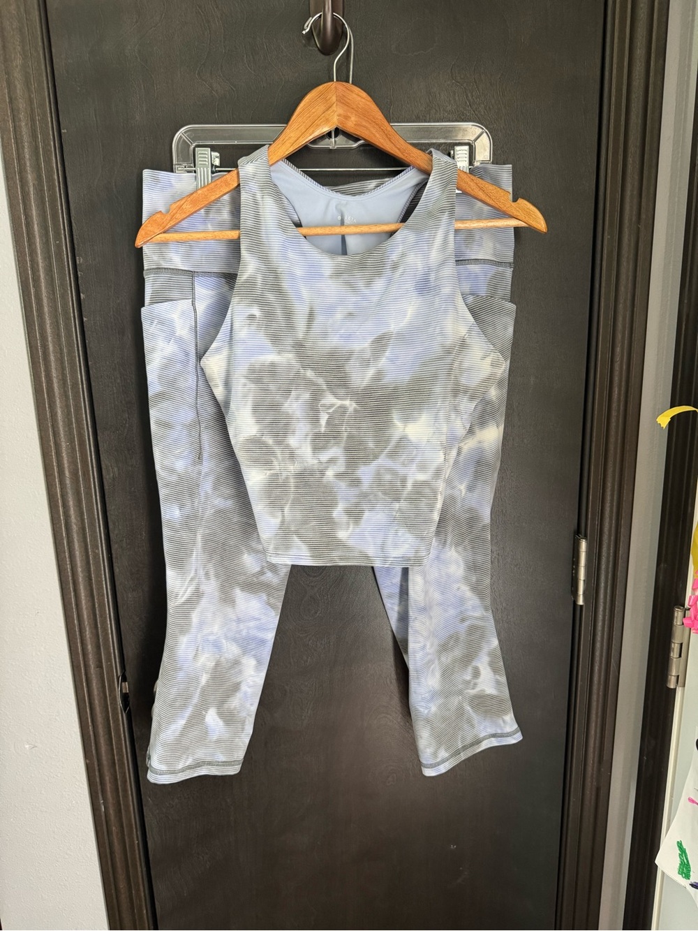 Athleta Blue Gray Tie-Dye Active Tank and Leggings Set